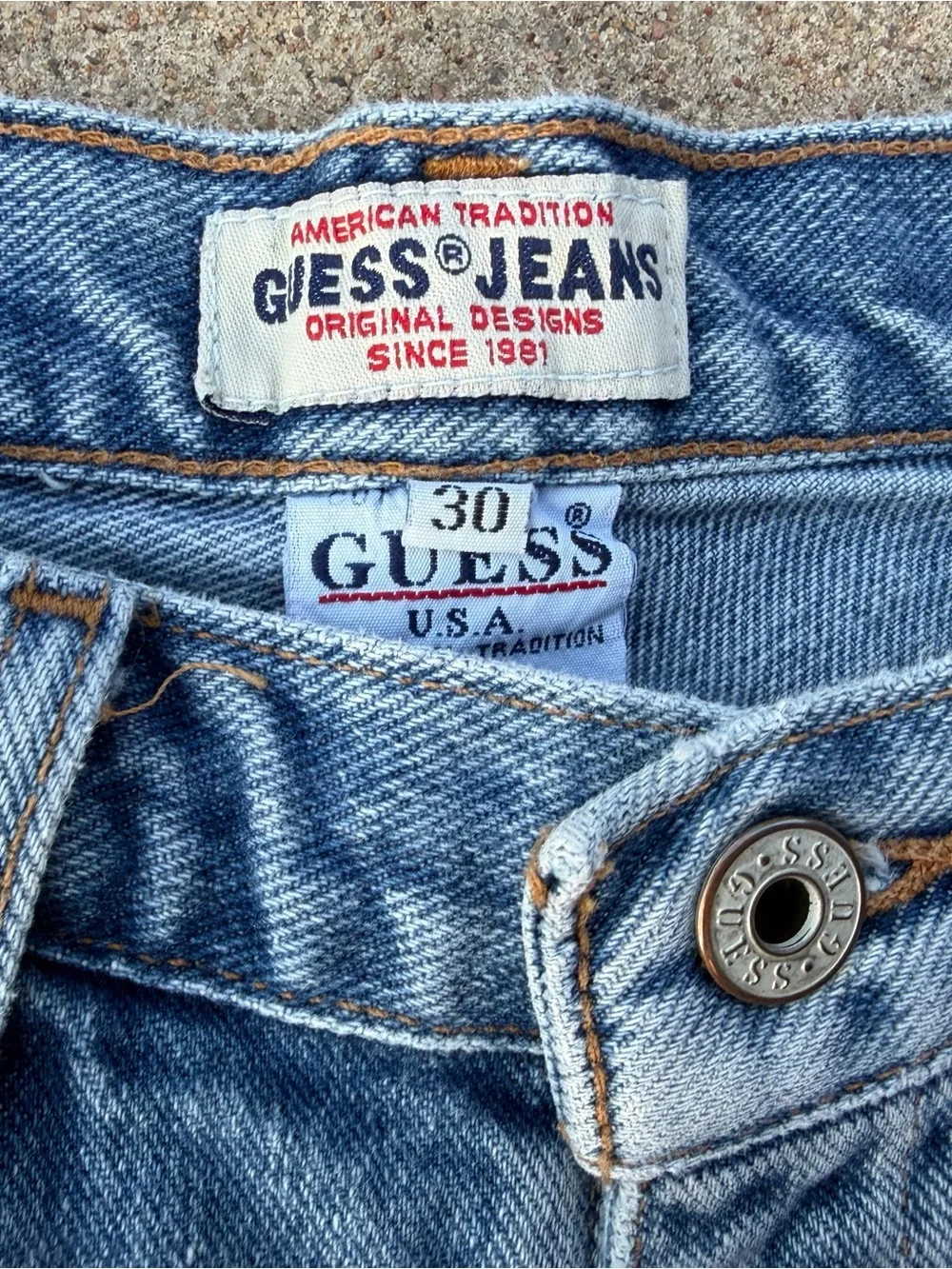 Vtg 90s Guess Jeans Denim Shorts Mid Rise Size 30 Blue Wash Cotton Made USA Fab